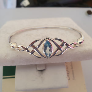 Sterling Silver Celtic Bangle with Blue Topaz