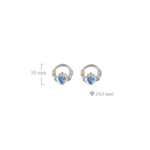Claddagh stud earrings Aquamarine March  Birthstone