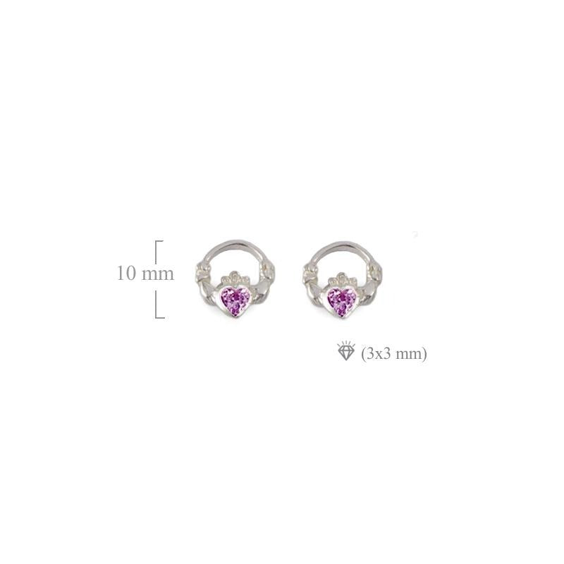 Claddagh stud earrings Pink Tourmaline October  Birthstone