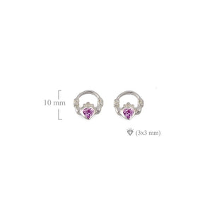 Claddagh stud earrings Pink Tourmaline October  Birthstone