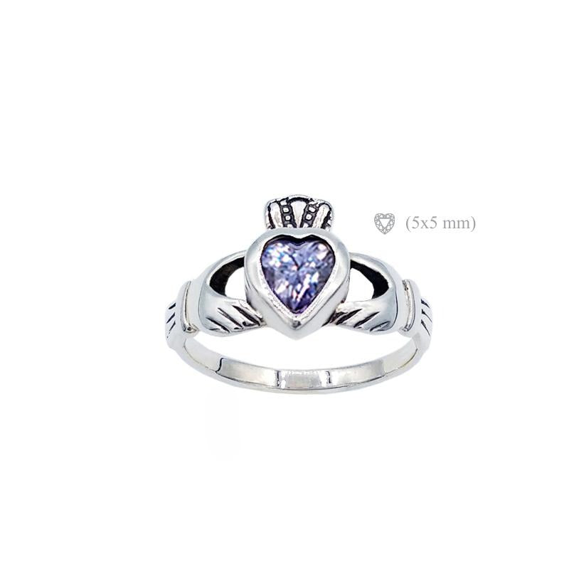 Claddagh ring with birthstone for june alexandrite