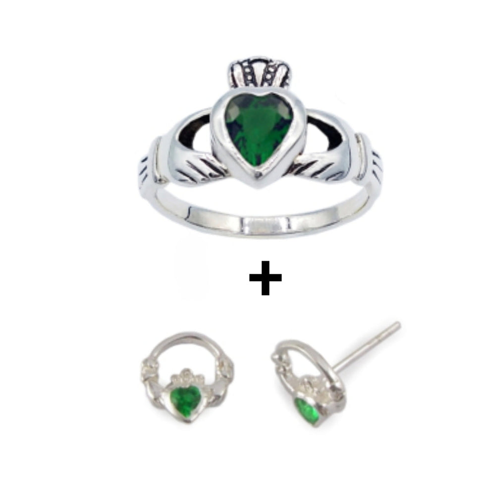 Claddagh ring wit birthstone for may emerald