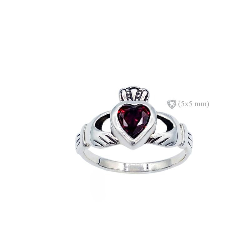 Claddagh ring birthstone for January garnet