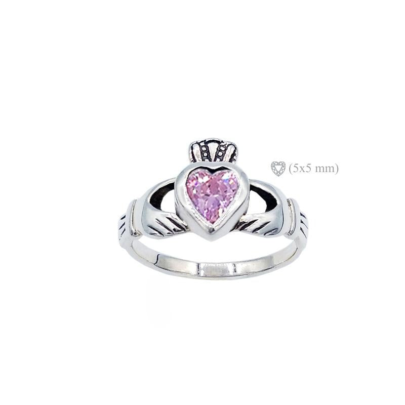 Claddagh ring for october pink tourmaline