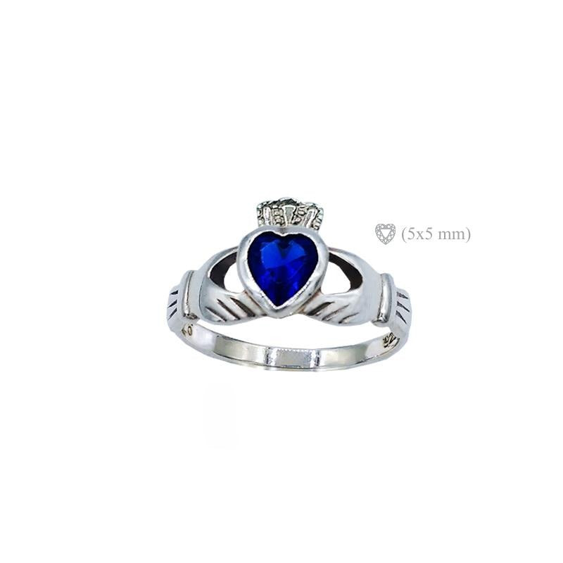 Claddagh ring with september birthstone sapphire