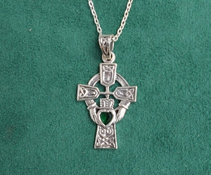 Celtic Cross with emerald and Claddagh