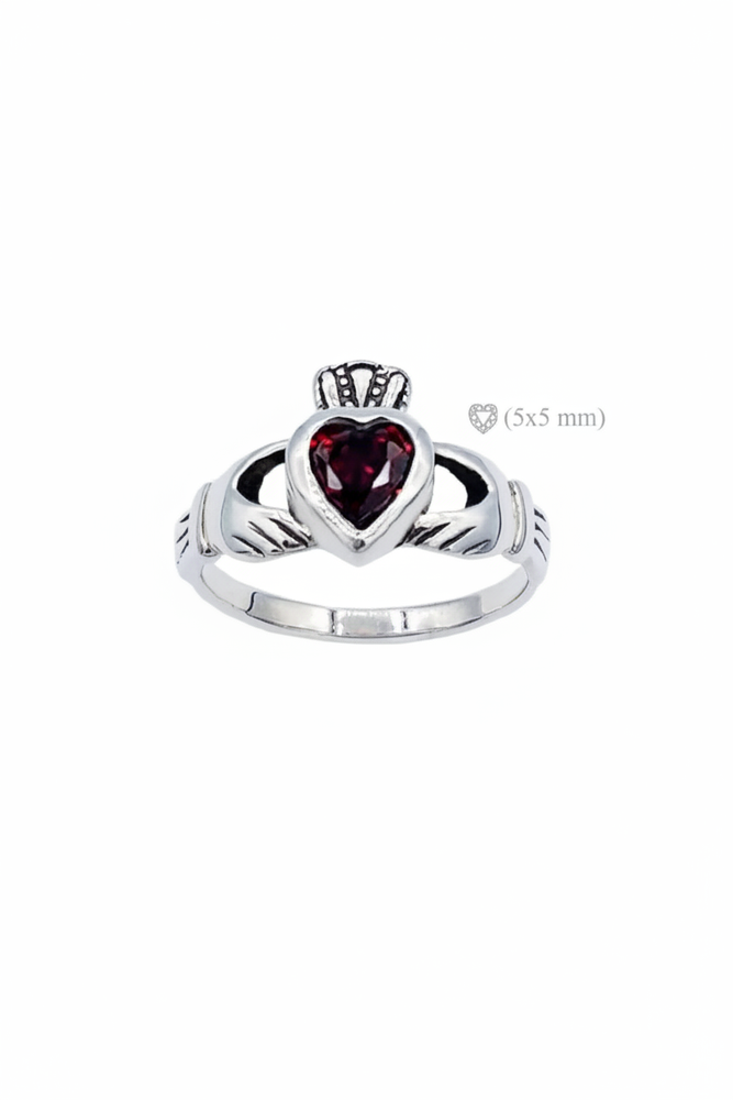 Personalized Sterling Silver August Birthstone Claddagh Ring - Heart CZ Solitaire (Size 10.25)