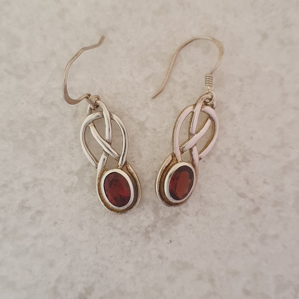 Sterling Silver Celtic Design Earrings With Garnet