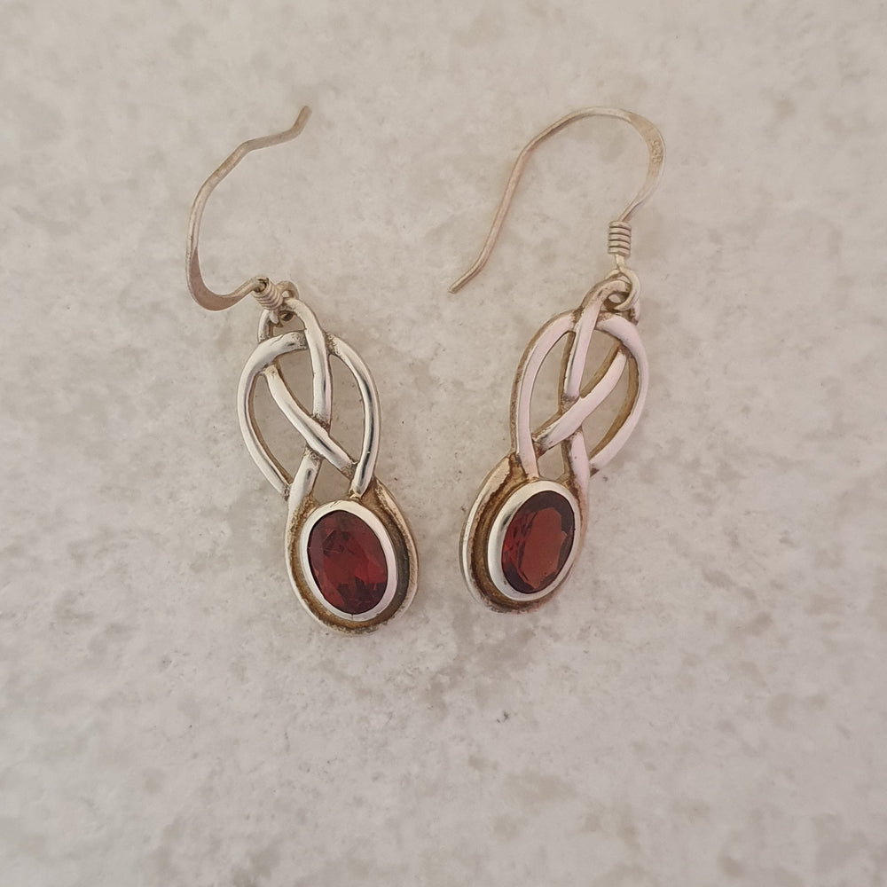 
            
                Load image into Gallery viewer, Sterling Silver Celtic Design Earrings With Garnet
            
        