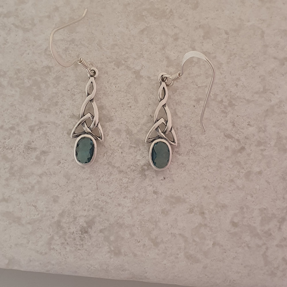 Silver Celtic Earrings - Design With Blue Topaz