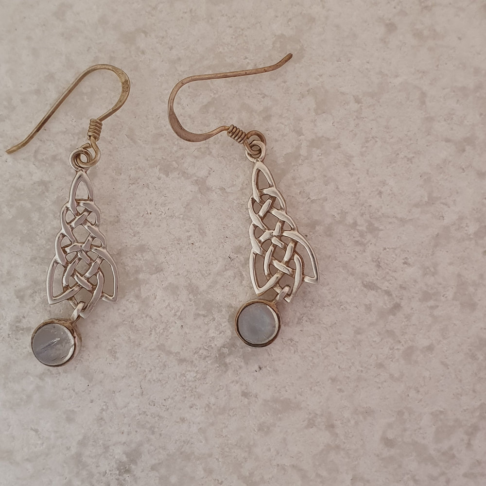 Sterling Silver Celtic Earrings - Design With Moon Stone
