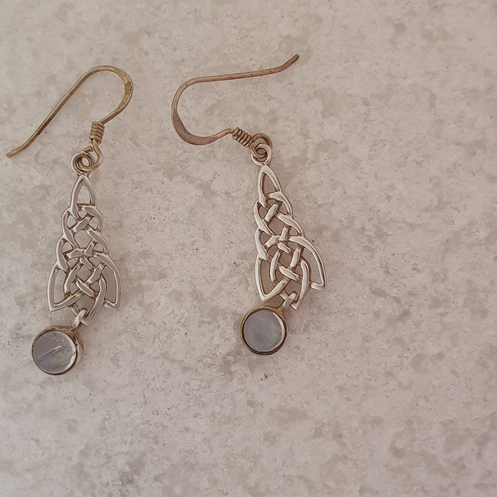 
            
                Load image into Gallery viewer, Sterling Silver Celtic Earrings - Design With Moon Stone
            
        
