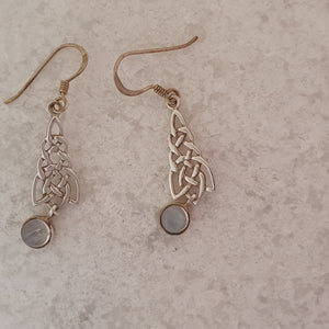 Sterling Silver Celtic Earrings - Design With Moon Stone