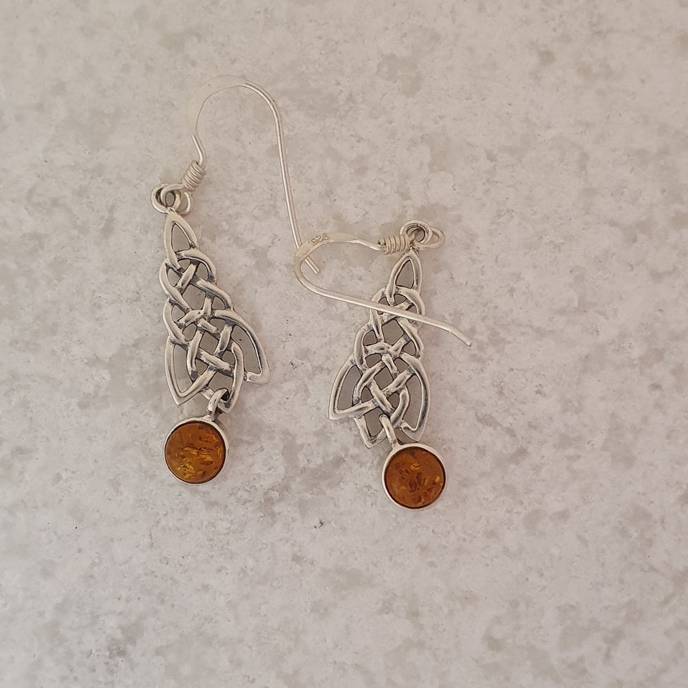 Silver Celtic Earrings - Design With Real Amber