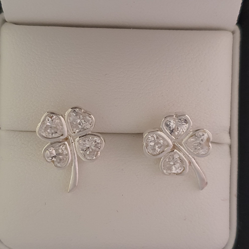 Four Leaf Clover Stud Earrings with CZ