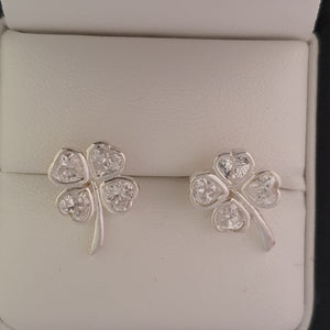 Four Leaf Clover Stud Earrings with CZ