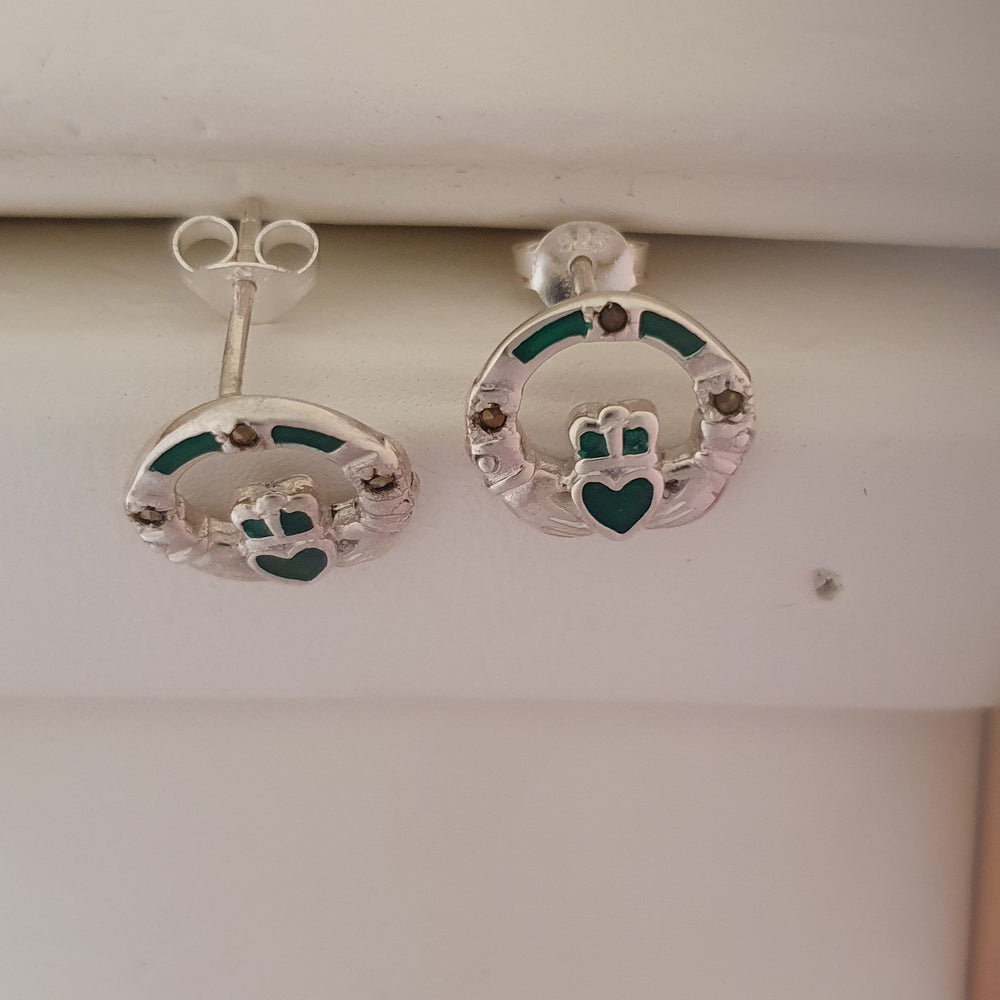 
            
                Load image into Gallery viewer, Green Celtic Claddagh Stud Earrings
            
        