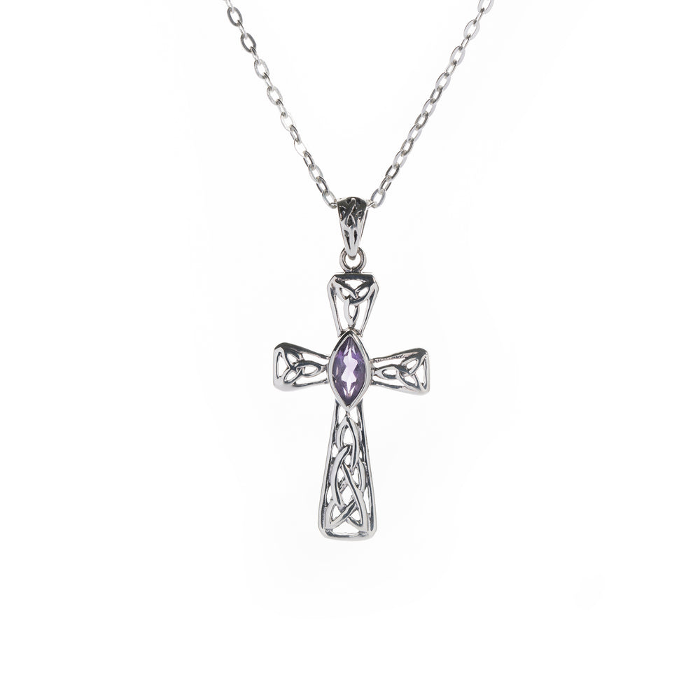 celtic cross necklace with amyethest