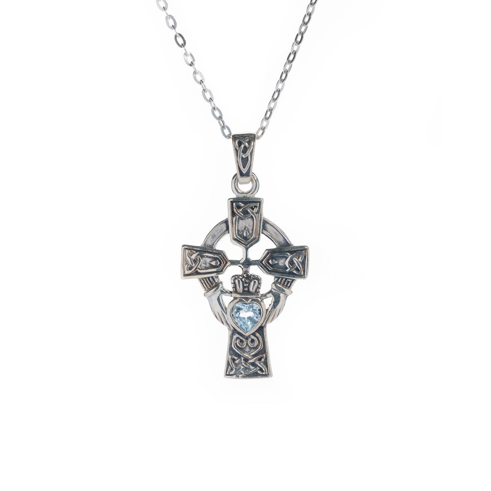 celtic cross necklace blue topaz