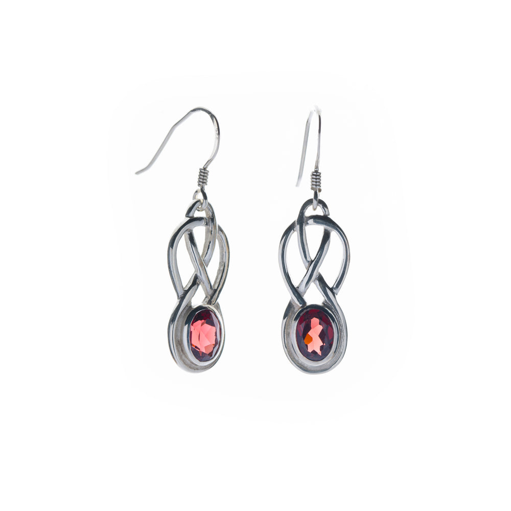 Sterling Silver Celtic Design Earrings With Garnet