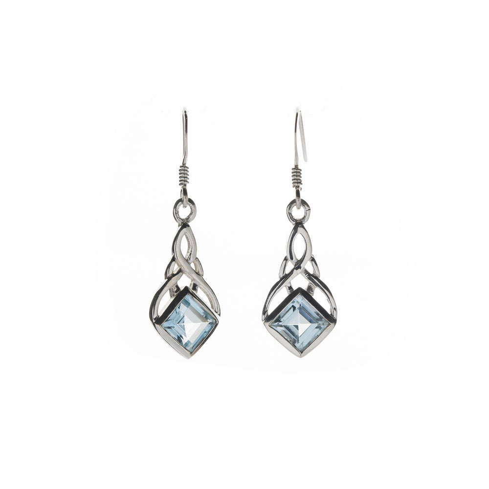celtic knot earrings with blue topaz