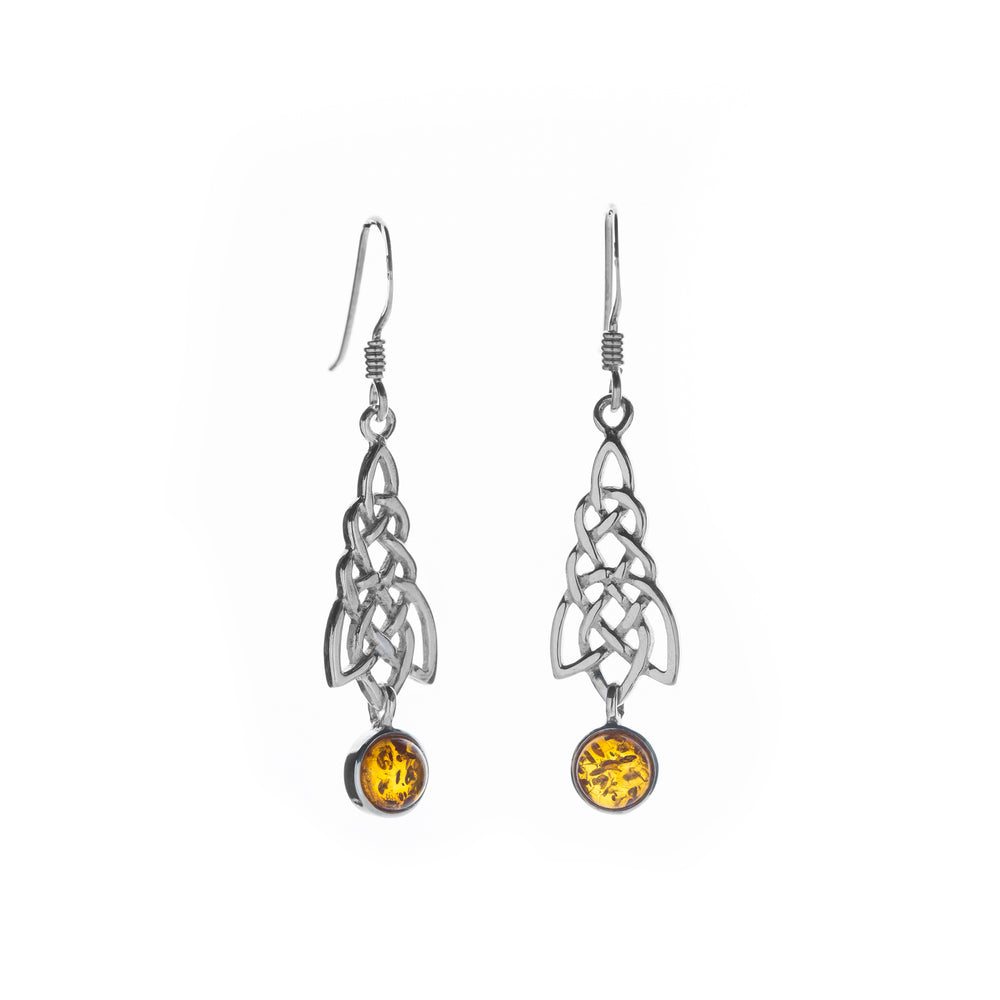 
            
                Load image into Gallery viewer, Silver Celtic Earrings - Design With Real Amber
            
        