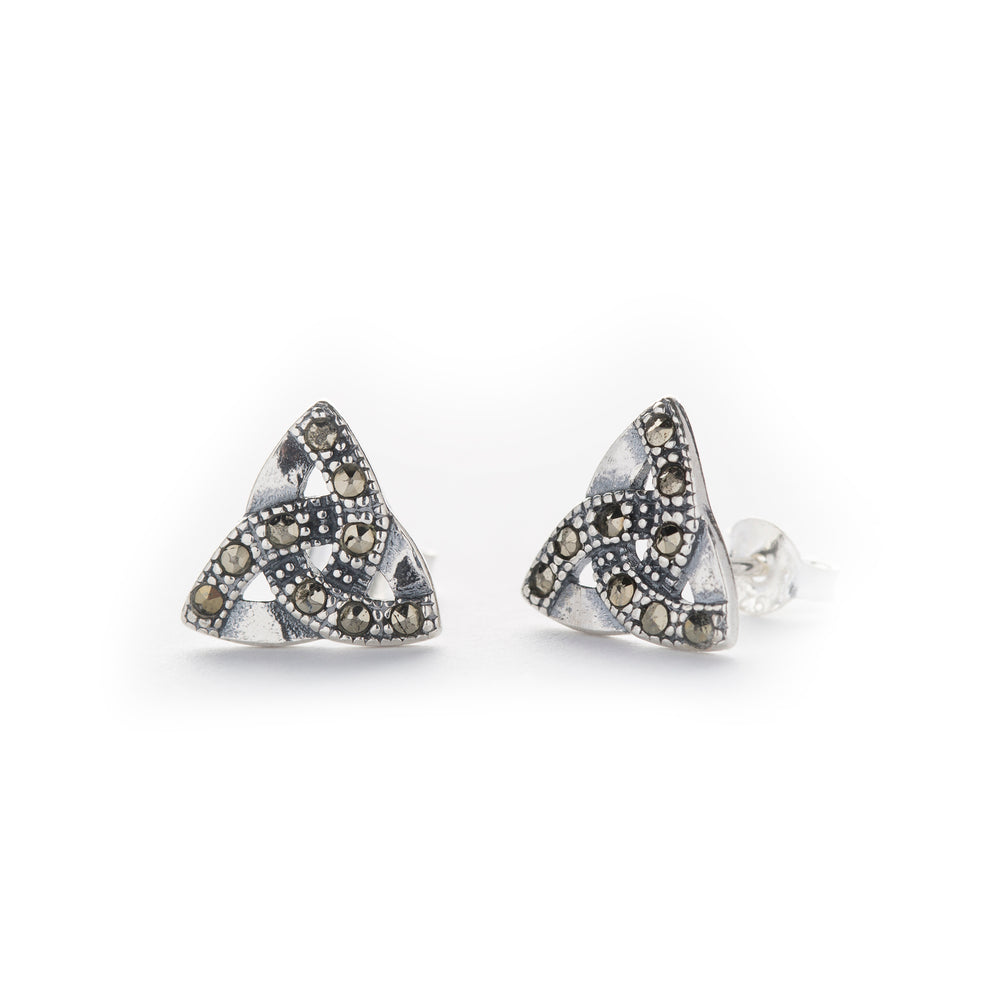 Celtic Trinity Stud Earrings With Tiny Crystals