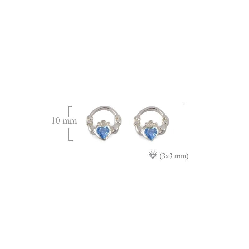 Claddagh stud earrings Aquamarine March  Birthstone