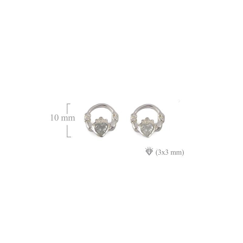 Claddagh stud earrings Diamond(cz) April  Birthstone