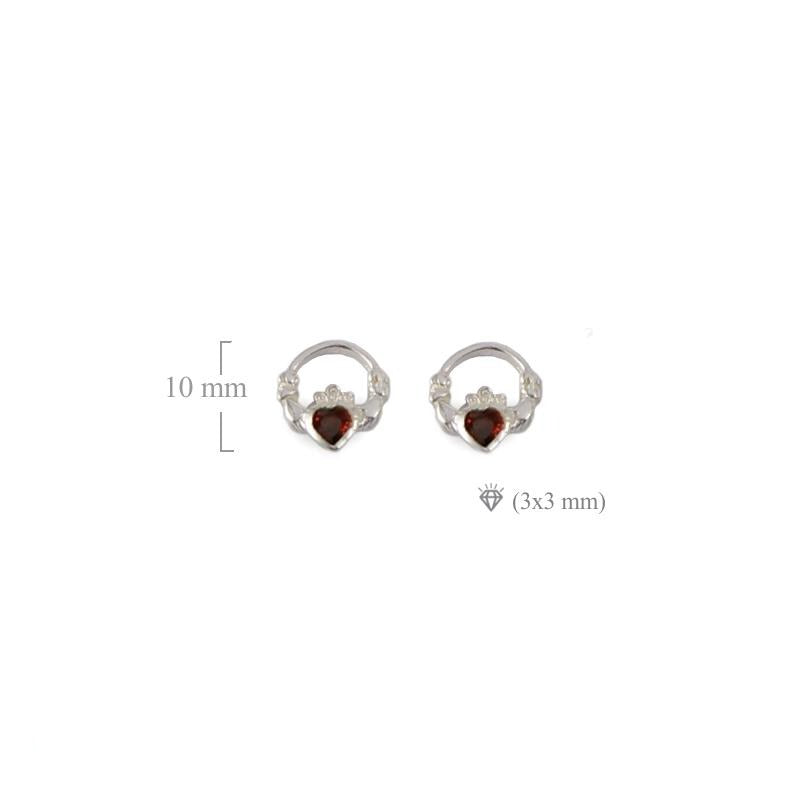 Claddagh stud earrings Garnet January Birthstone