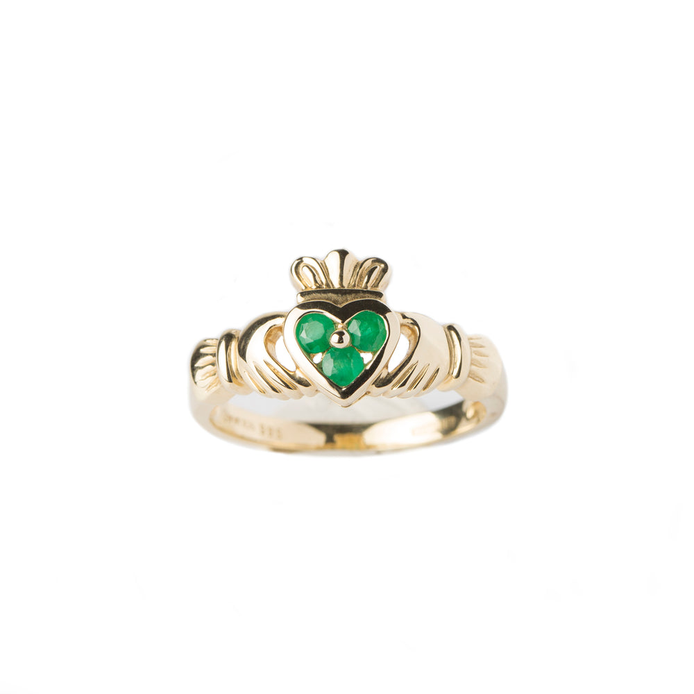 14ct Gold Claddagh With 3 Emeralds