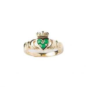 14ct Gold Claddagh With 3 Emeralds