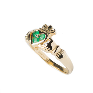 14ct Gold Claddagh With 3 Emeralds