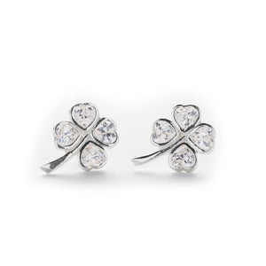 Four Leaf Clover Stud Earrings with CZ