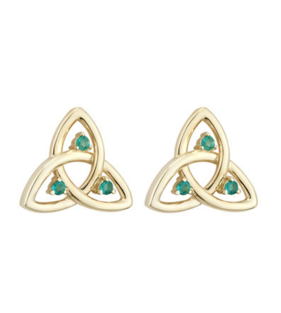 14 ct gold Emerald Trinity knot  stud earrings