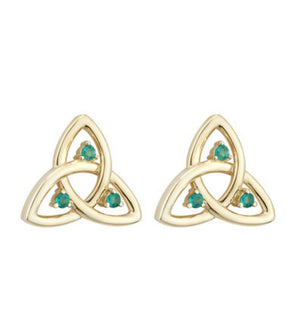 14 ct gold Emerald Trinity knot  stud earrings