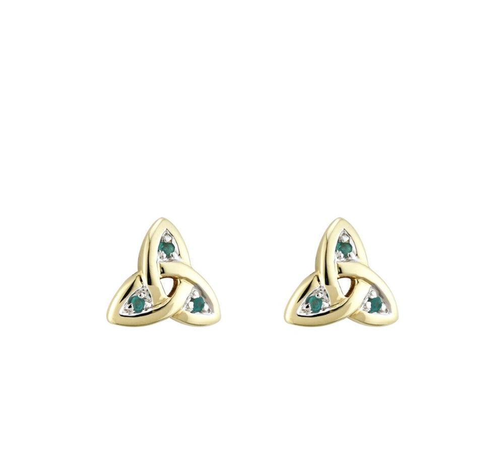 Small 14ct gold Emerald Trinity knot  stud earrings
