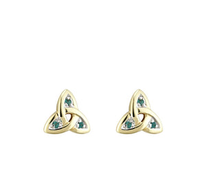 Small 14ct gold Emerald Trinity knot  stud earrings